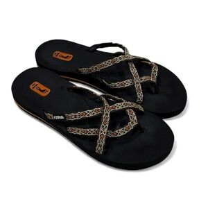 Teva Olowahu Flip Flops Sandals Women's Size 8 Black Orange Brown Comfort Beach